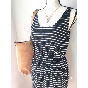 LOFT Black and White Striped Sleeveless Dress